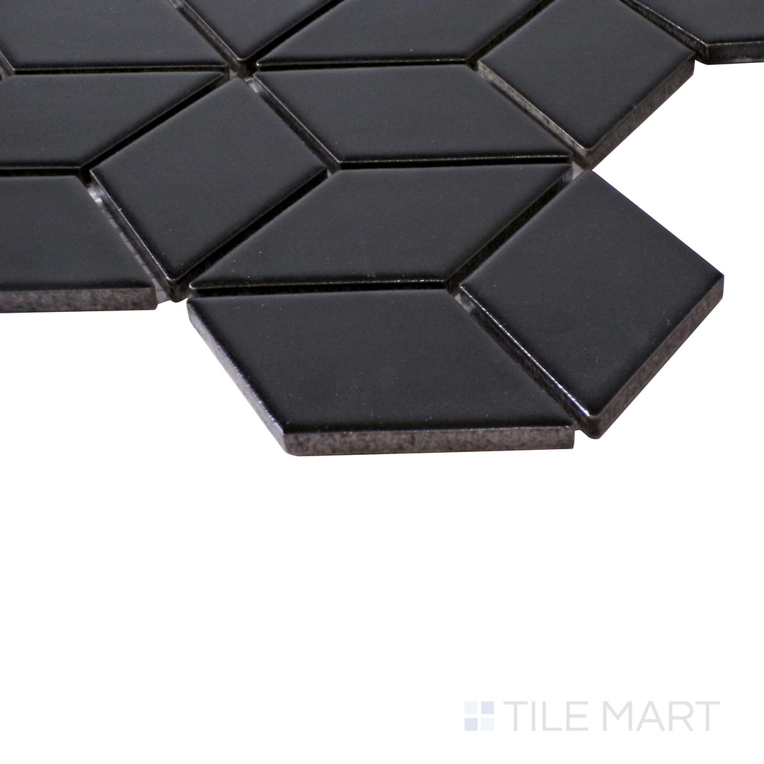 Modern and bold, this side shot captures the sleek geometry and refined matte finish of Black Cube Porcelain Mosaic.