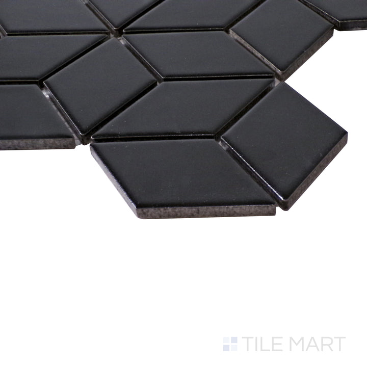 Modern and bold, this side shot captures the sleek geometry and refined matte finish of Black Cube Porcelain Mosaic.