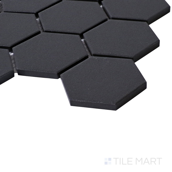 Solids 2X2 Hexagon Porcelain Mosaic 12X12 Black Matte