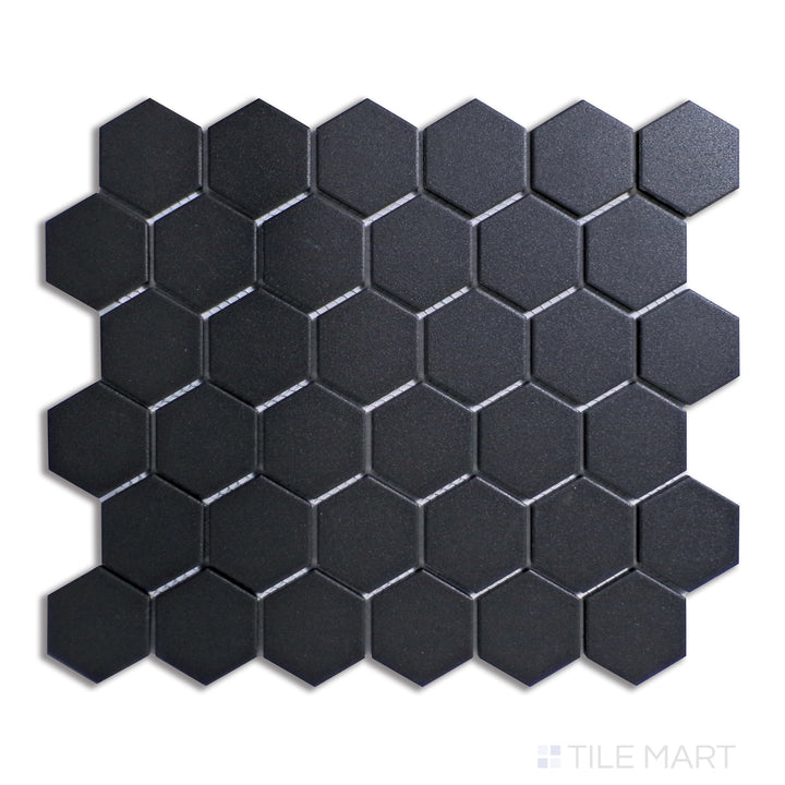 Solids 2X2 Hexagon Porcelain Mosaic 12X12 Black Matte