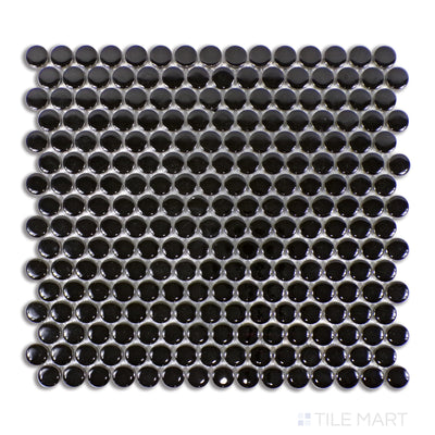 Pure Penny Round Porcelain Mosaic 12X12 Black Glossy