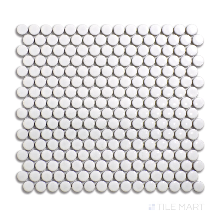 Pure Penny Round Porcelain Mosaic 12X12 White Glossy