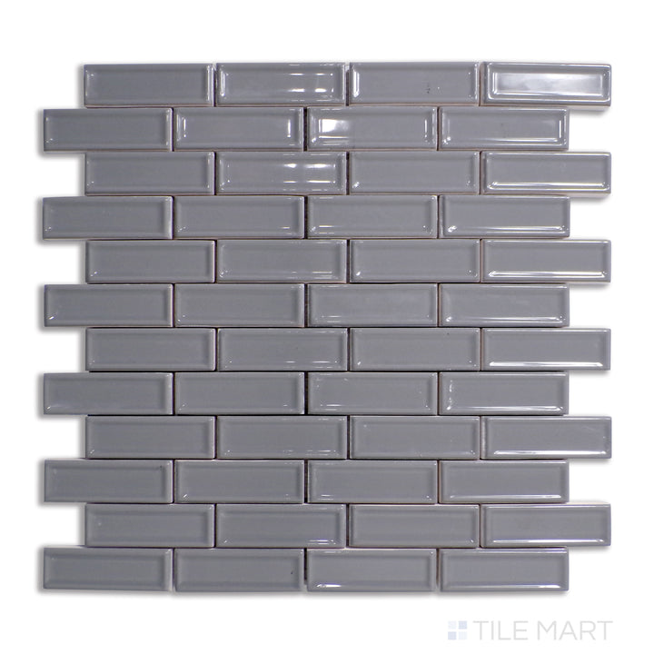 Roxy 1X3 Brick Porcelain Mosaic 12X12 Hematite Glossy