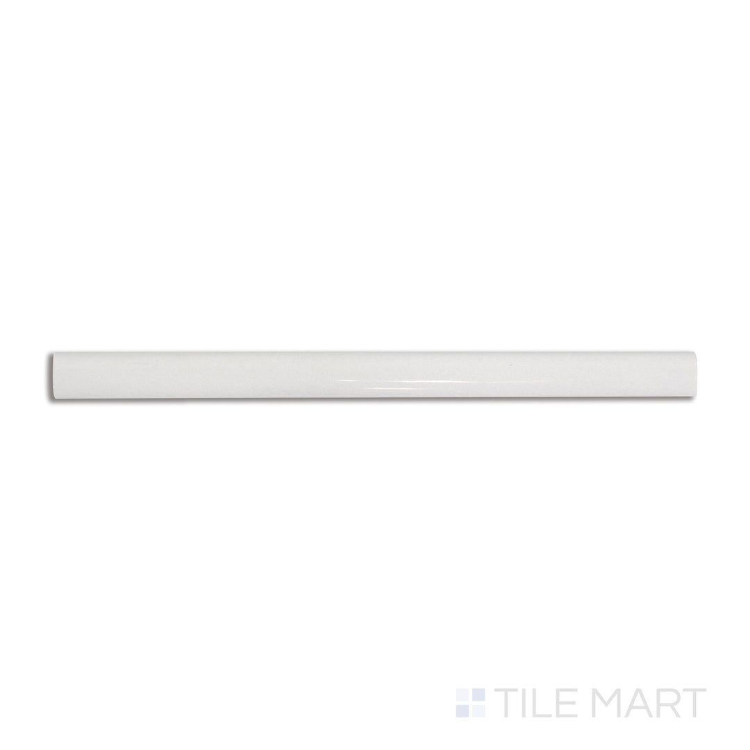 Aerial view of Safi White 0.41x6 glossy ceramic pencil tile, providing a bright, polished accent for seamless transitions.