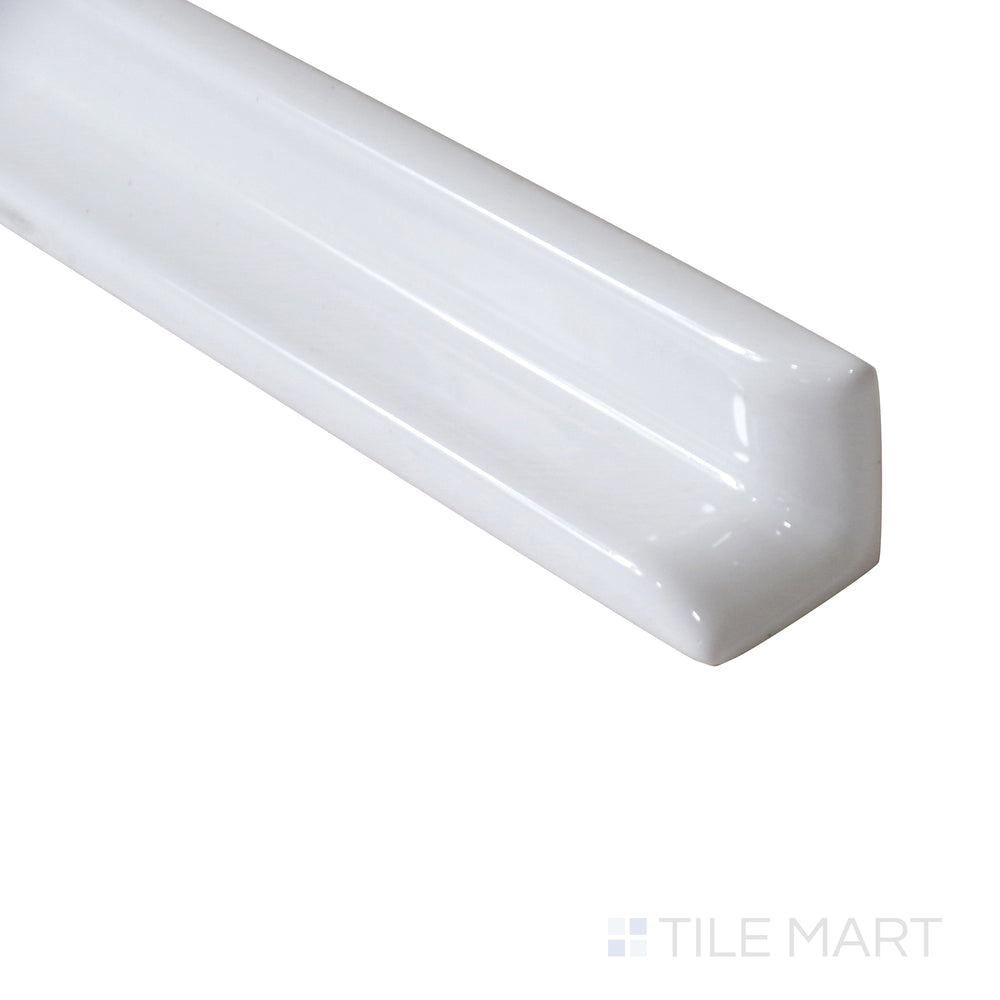 Side perspective showcases the seamless integration of Sanitary Cove Base White 1X6 Glossy Porcelain Inside Corner, designed for clean, professional edges.