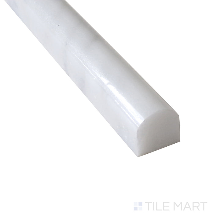 Angled perspective capturing the soft gray veining of Sto-Re Carrara 0.75X12 Polished Marble Pencil, adding timeless beauty to any design.