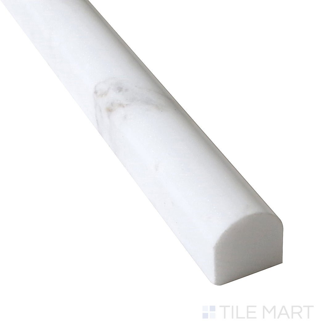 Detailed shot highlighting the luxurious texture and veining of Sto-Re Volakas 0.75X12 Polished Marble Pencil, enhancing a sophisticated finish.