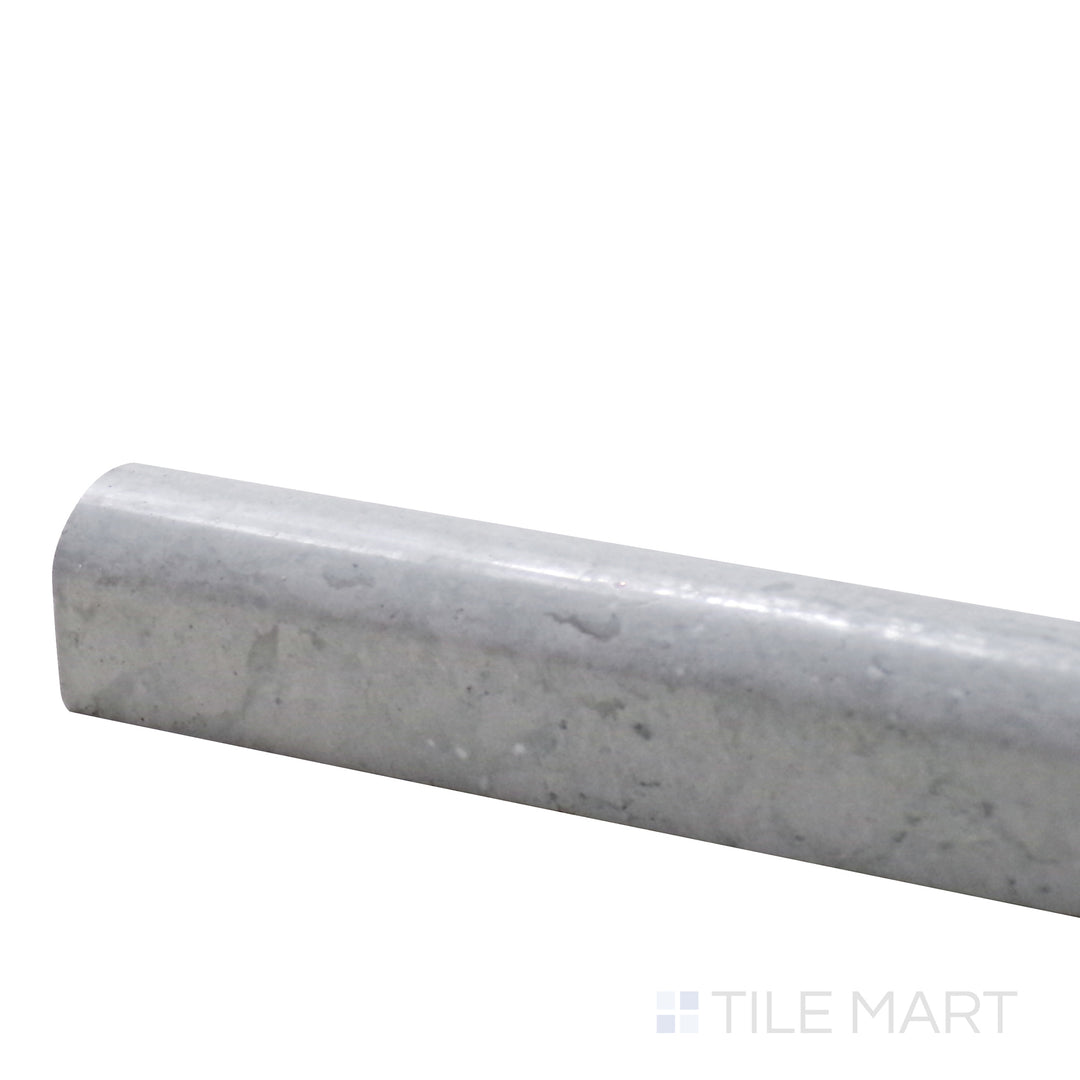 Side angle of Sto-Re Wooden Blue 0.75X12 Polished Marble Pencil, capturing its unique blue-gray tones and high-shine finish for a modern accent.
