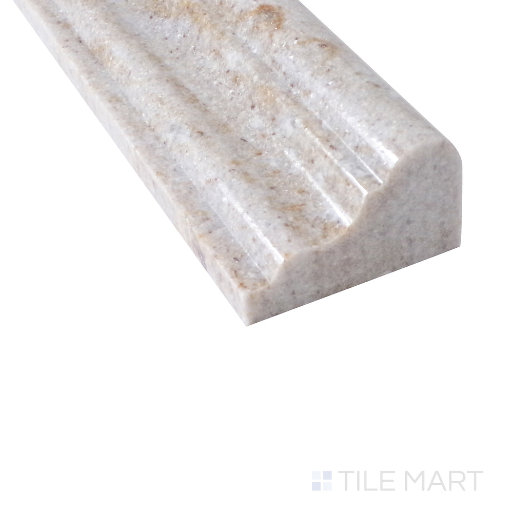 Side view emphasizing the bright, pristine finish of Sto-Re Ocean White 2.5X12 Polished Marble Chair Rail, perfect for a clean aesthetic.