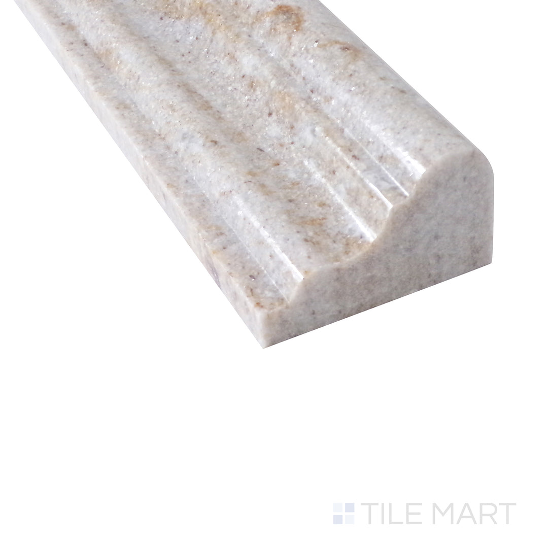 Side view emphasizing the bright, pristine finish of Sto-Re Ocean White 2.5X12 Polished Marble Chair Rail, perfect for a clean aesthetic.