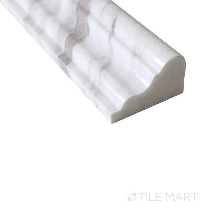 Angled detail shot capturing the smooth texture and natural beauty of Sto-Re Volakas 2.5X12 Polished Marble Chair Rail, ideal for elegant interiors.