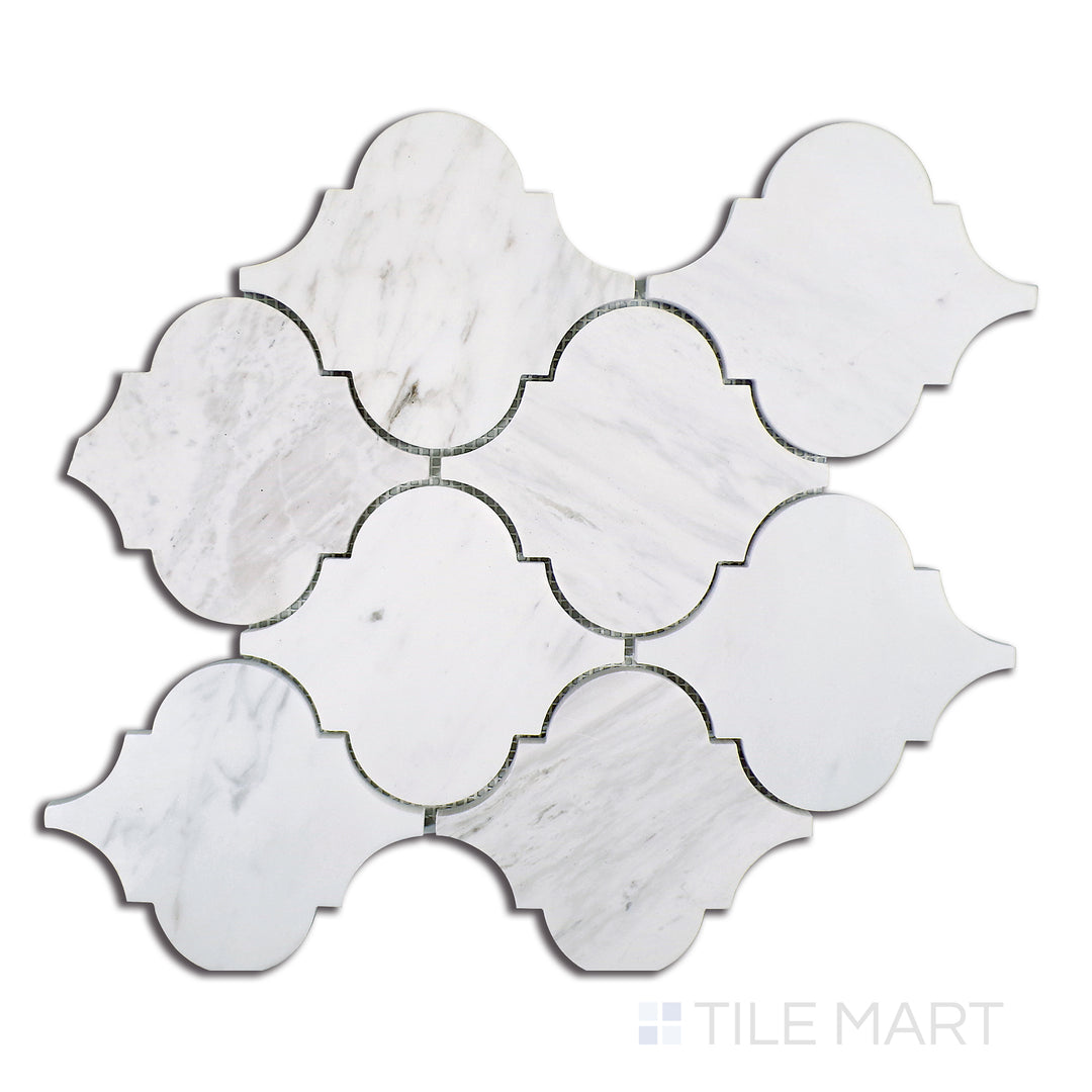 Sto-Re 6-1/4X5-1/4 Arabesque Marble Mosaic 12X12 Carrara Polished