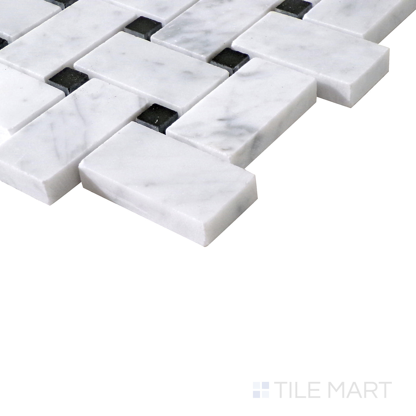 Sto-Re Basketweave Marble Mosaic 12X12 Carrara W/ Black Dot Polished
