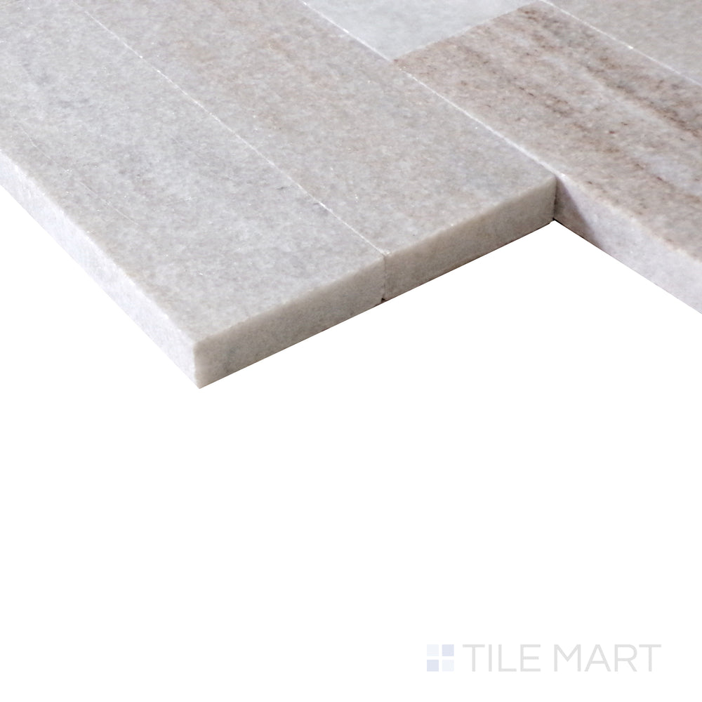 Diagonal shot of Sto-Re Ocean White Culture Pattern polished marble mosaic, capturing its bright white tones, smooth polished finish, and modern cultural pattern layout.  