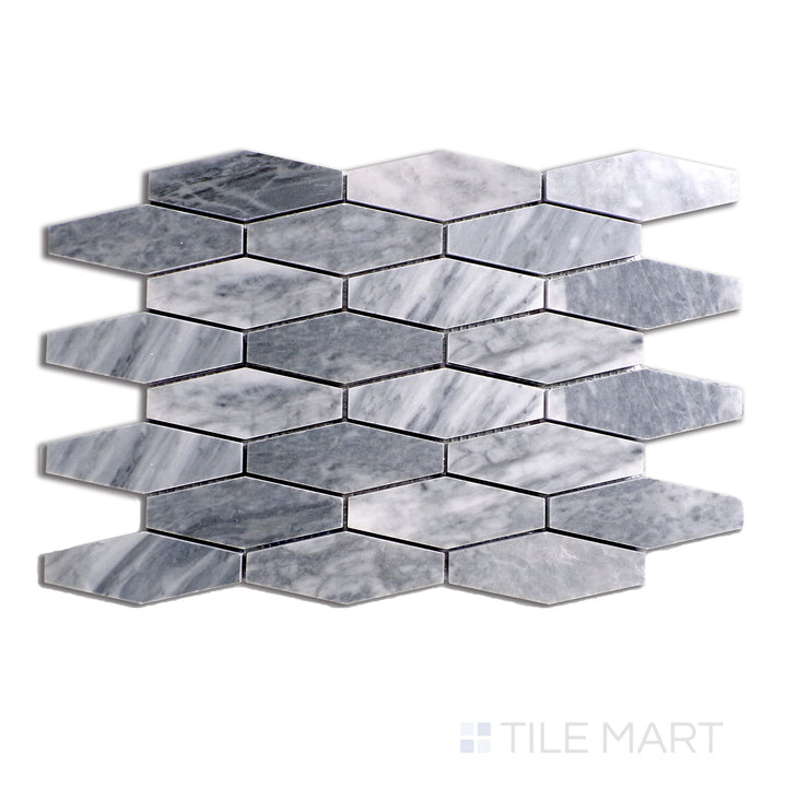 Sto-Re 1-1/2X4 Elongated Hexagon Marble Mosaic 11X12 Bardiglio Polished