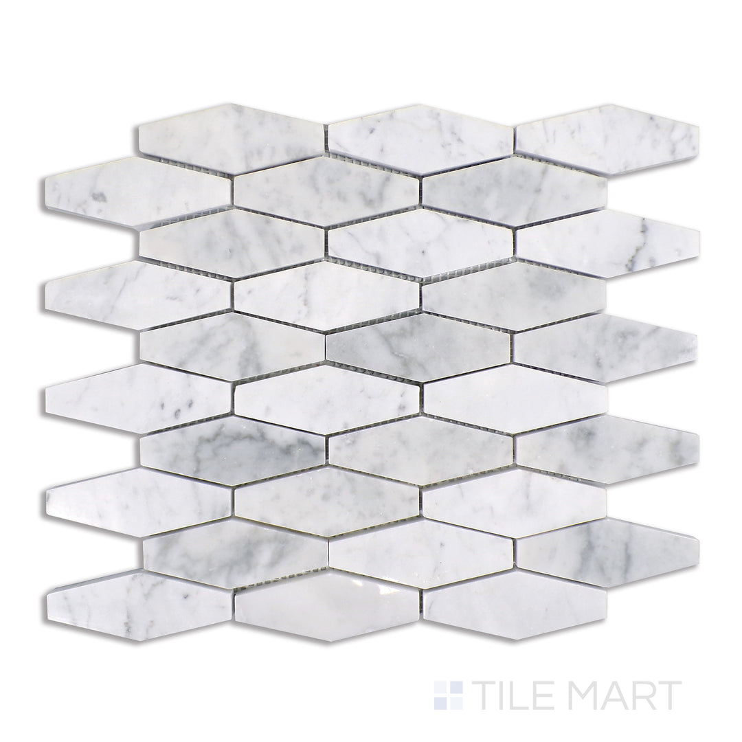 Sto-Re 1-1/2X4 Elongated Hexagon Marble Mosaic 11X12 Carrara Polished