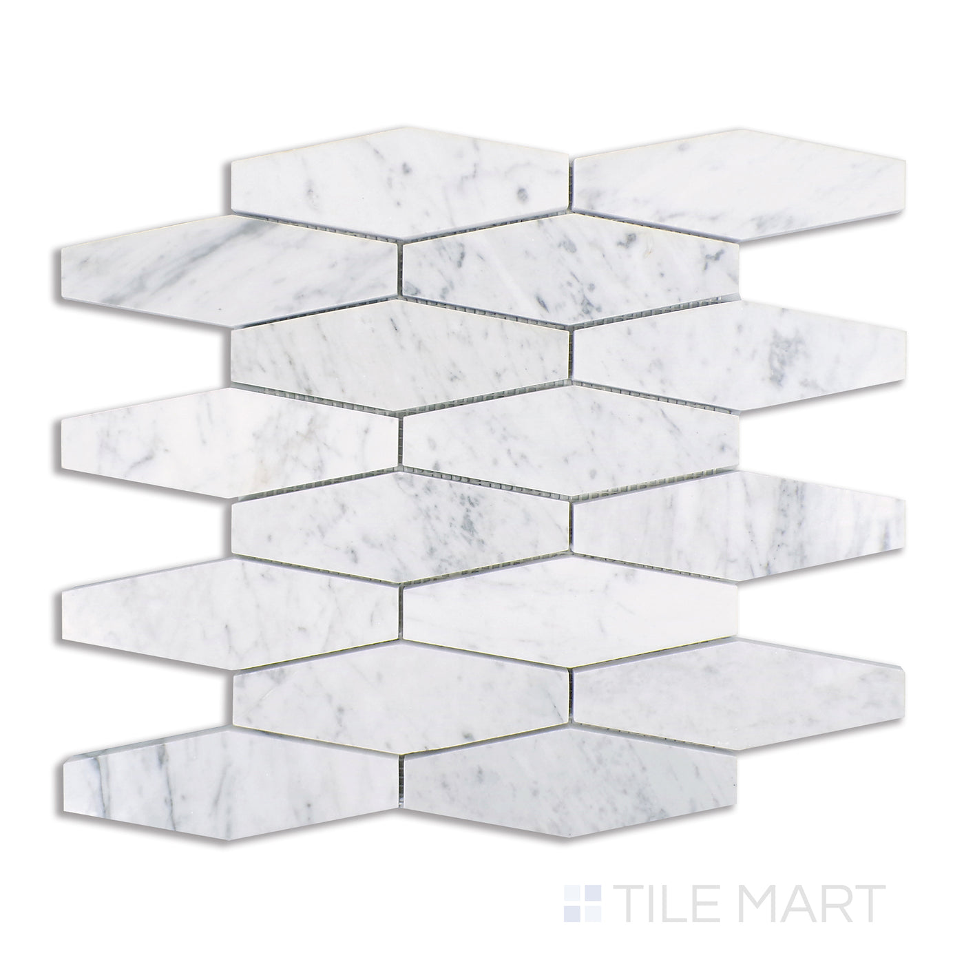 Sto-Re 2X6 Elongated Hexagon Marble Mosaic 12X12 Carrara Polished