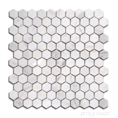 Sto-Re 1-1/8" Hexagon Marble Mosaic 12X12 Volakas Polished