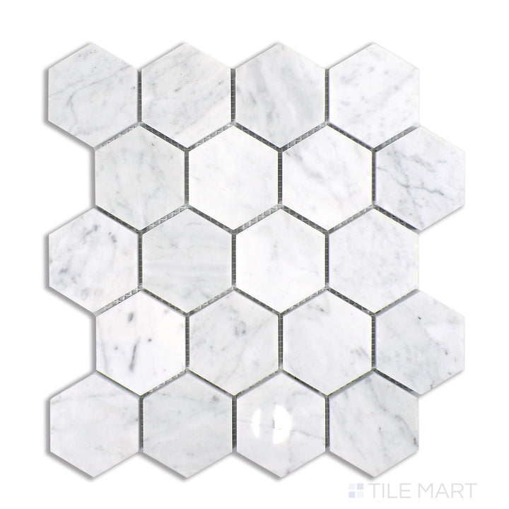 Sto-Re 2-1/2X2-1/2 Hexagon Marble Mosaic 10X11 Carrara Polished