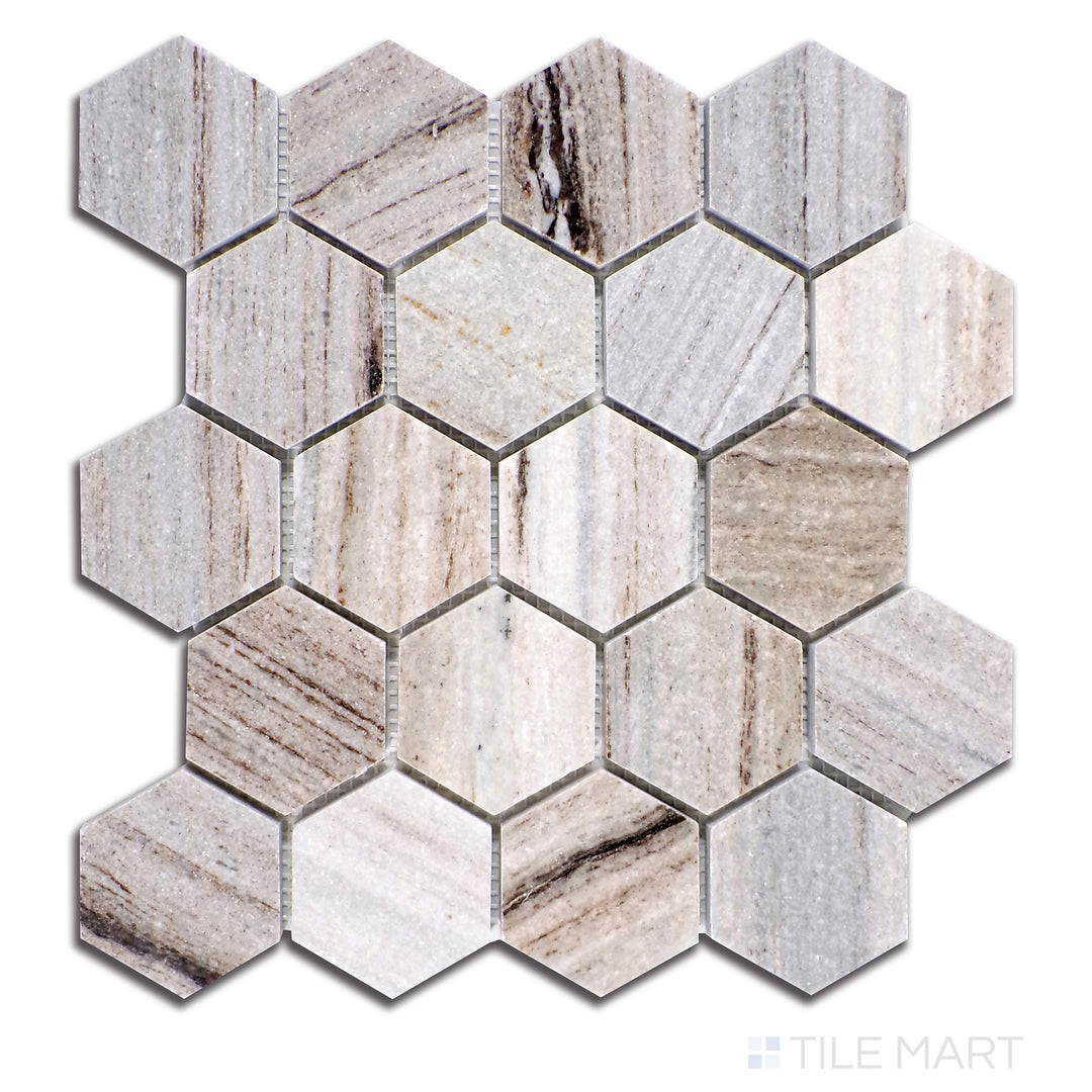Sto-Re 2-1/2X2-1/2 Hexagon Marble Mosaic 10X11 Ocean White Polished