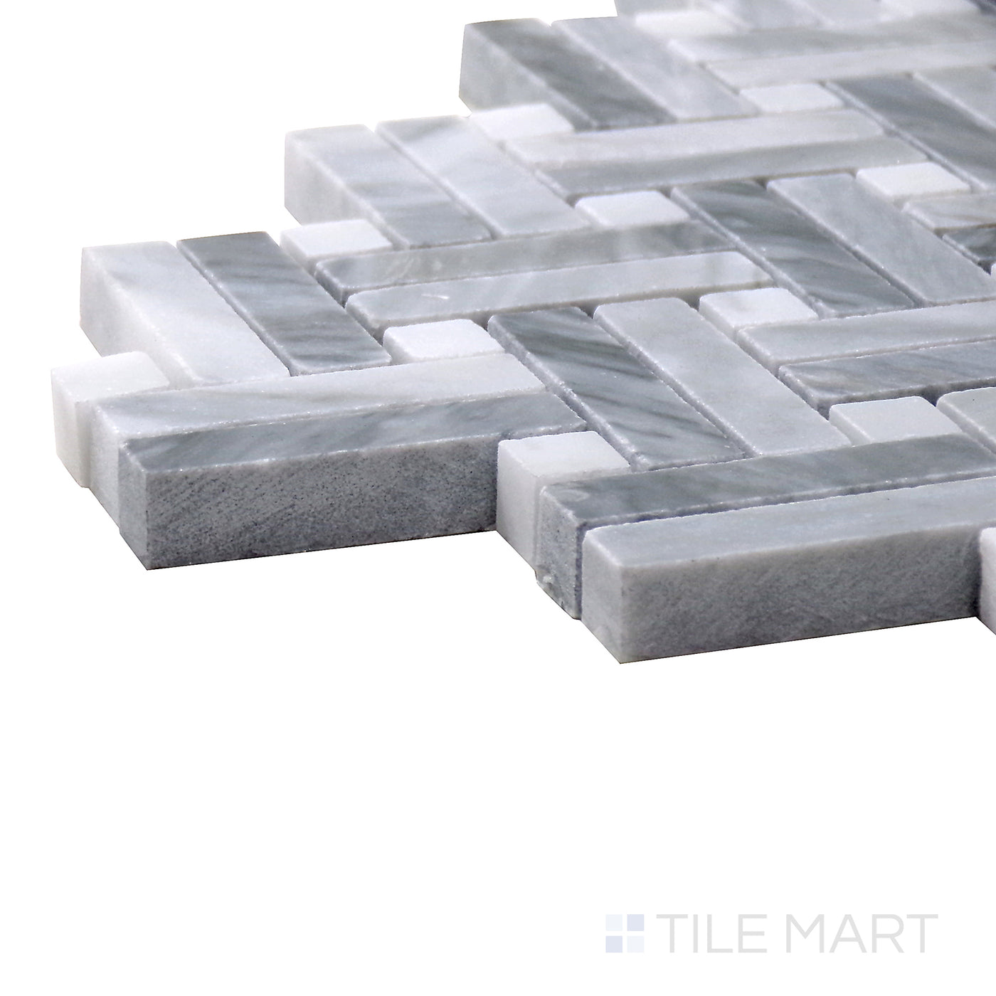 Sto-Re 5/8X2 Stanza Marble Mosaic 11X11 Bardglio W/ Carrara Dot Polished