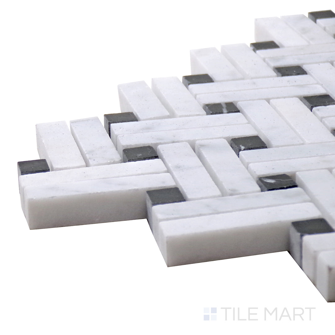 Sto-Re 5/8X2 Stanza Marble Mosaic 11X11 Carrara W/. Black Dot Polished