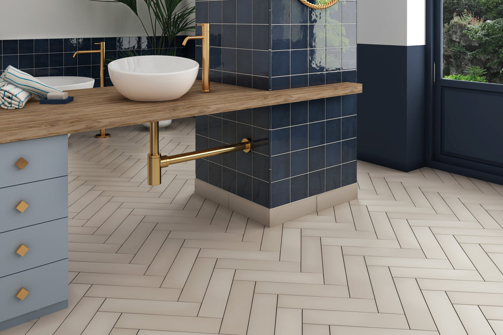 A warm and inviting space featuring Stromboli Beige Gobi 3.5X14.5 Matte Porcelain, delivering a subtle yet stylish natural tone.