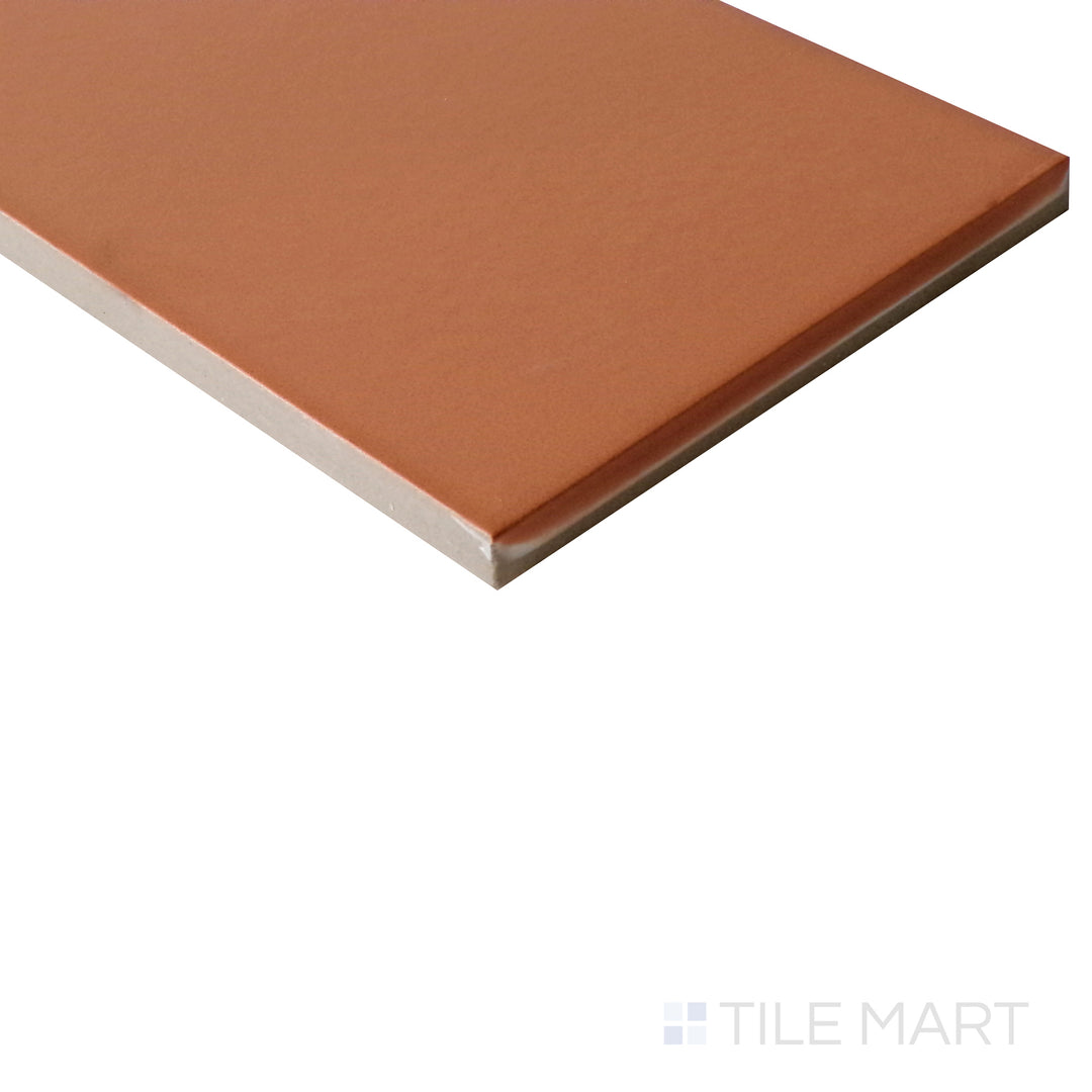 Slanted angle of Stromboli Canyon 3.5x14.5 matte porcelain tile, capturing its earthy hues, organic texture, and smooth matte finish.  