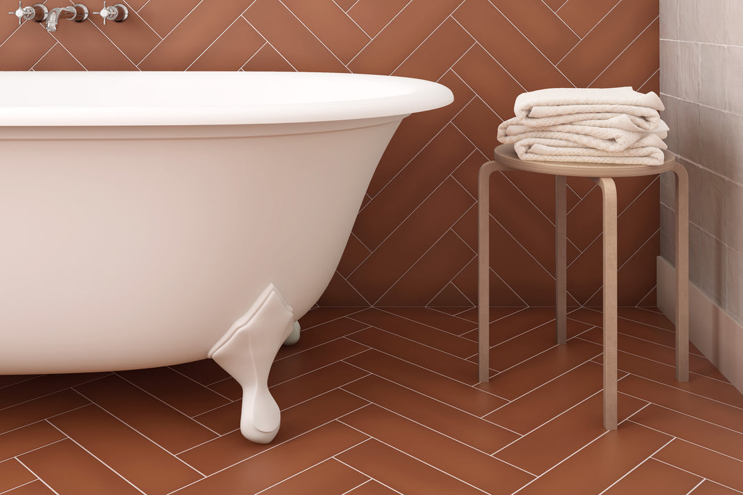 A rich and earthy space with Stromboli Canyon 3.5X14.5 Matte Porcelain, capturing the essence of warm, natural tones.