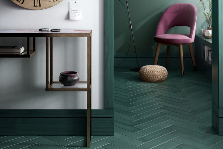 A lively and nature-inspired setting with Stromboli Viridian Green 3.5X14.5 Matte Porcelain, bringing a unique and stylish flair.