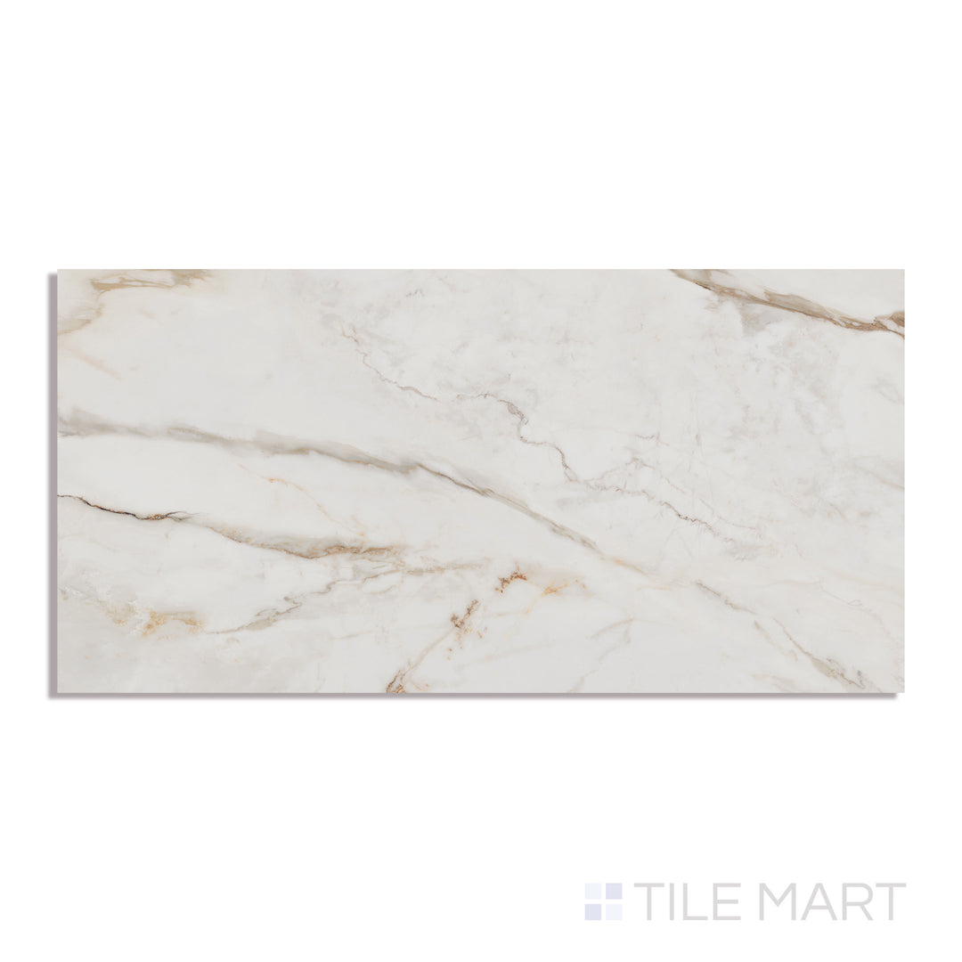 Aerial perspective of Supreme Evo Antique White 24x48 polished porcelain tile, exuding an elegant, high-gloss finish with a luxurious feel.