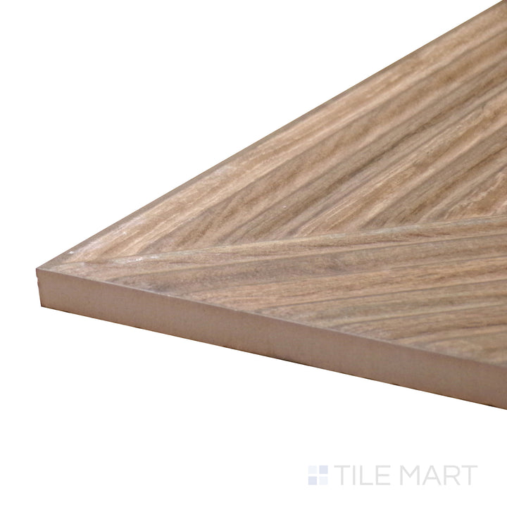 Corner angle of Tangram Walnut 12.2X39.37 Matte Ceramic Tile, featuring its rich walnut wood-look design with a soft matte finish.