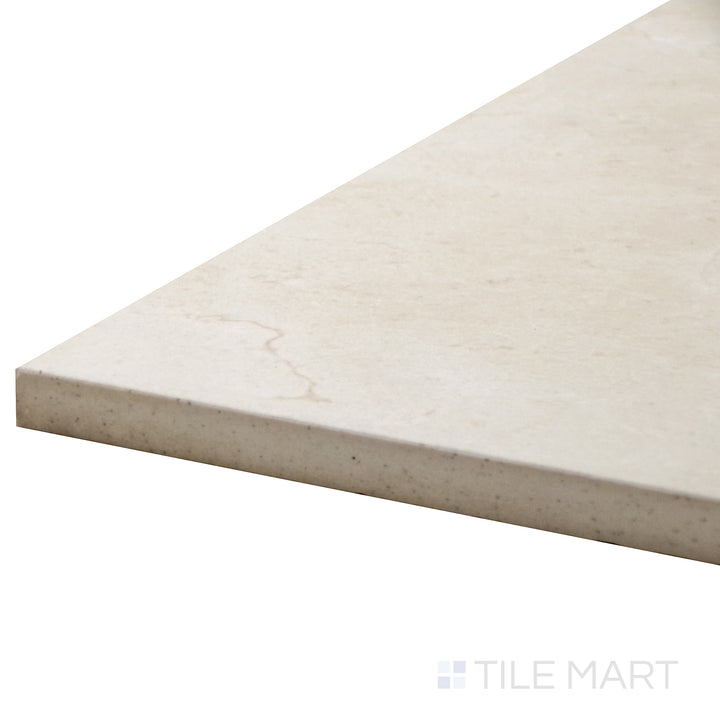 Side perspective of Tele Di Marmo Reloaded Marfil 24X48 Matte Porcelain Tile, featuring soft beige hues and delicate veining for a natural stone effect.