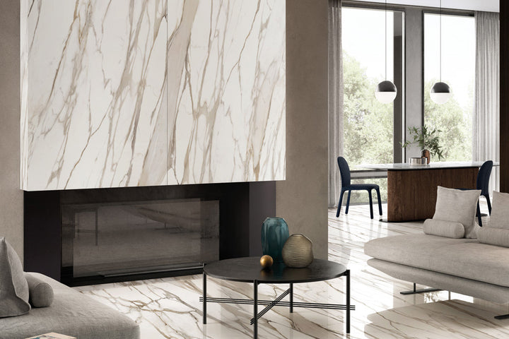 Tele Di Marmo Reloaded Porcelain Large Format Field Tile 24X48 Calacatta Polished