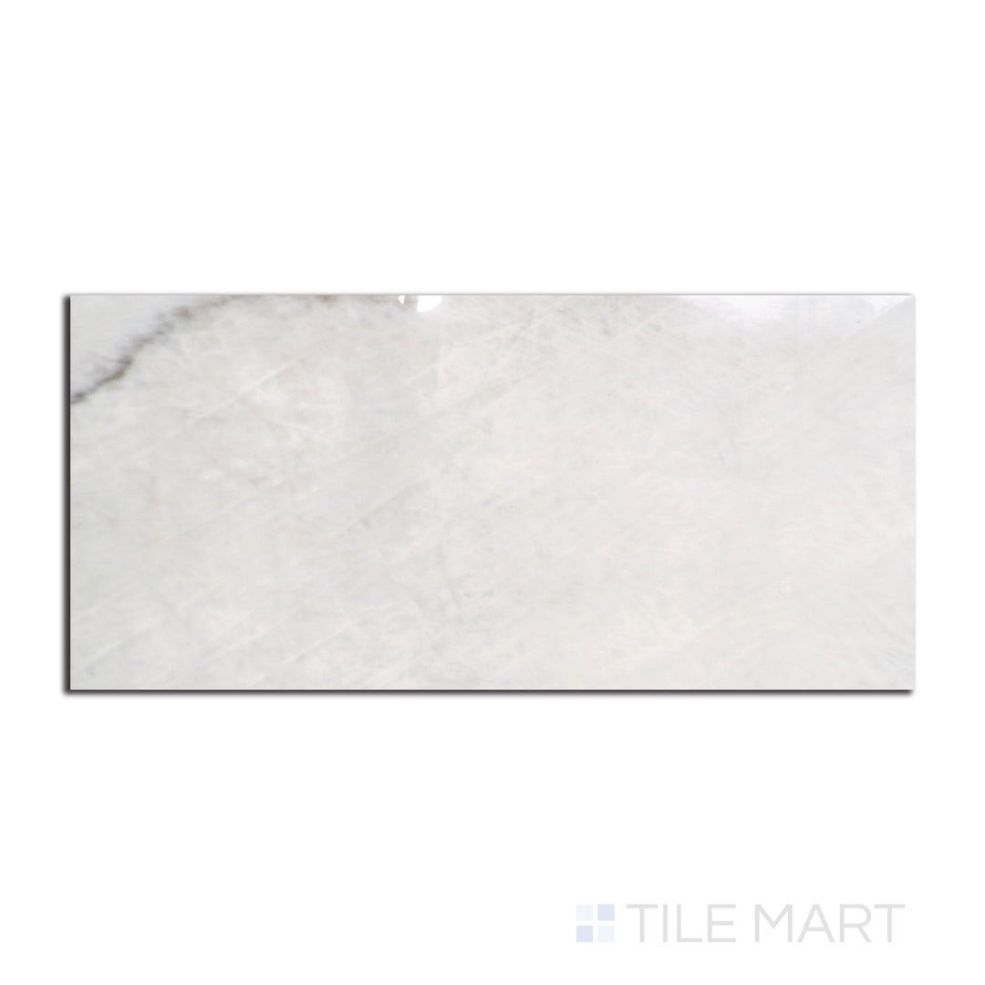 Flat-lay image of Tele Di Marmo Reloaded Quarzo 24X48 polished porcelain tile, capturing the elegance of quartz with a smooth, reflective finish.