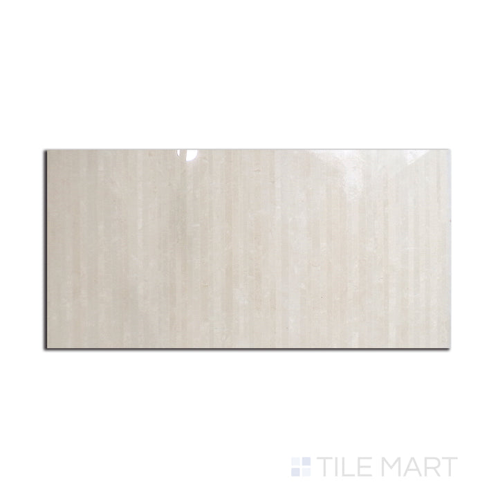 Top-down view of Tele Di Marmo Reloaded Marfil 24X48 polished porcelain tile, presenting a refined, beige stone look with glossy appeal.