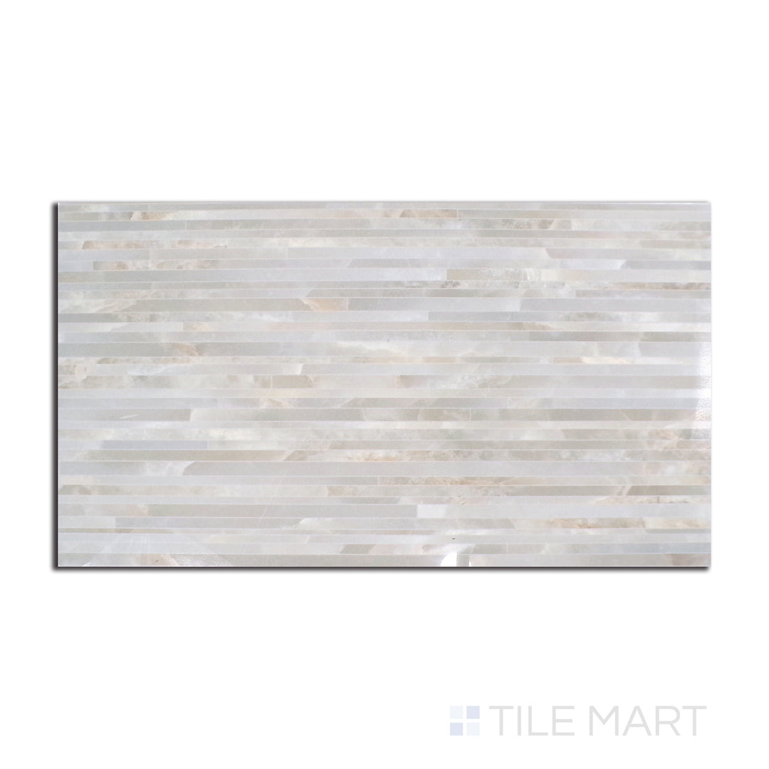 Flat-lay image of Tele Di Marmo Reloaded Onice Klmt 24X48 polished porcelain tile, showcasing the natural beauty of onyx with a polished glow.