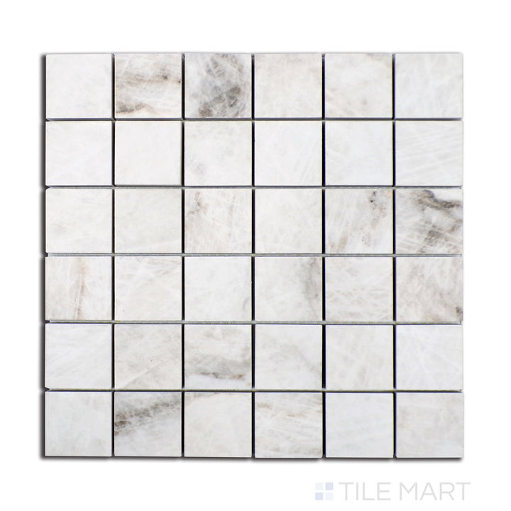 Flat-lay image of Tele Di Marmo Reloaded Quarzo 2" square matte porcelain mosaic, showcasing a subtle quartz-like texture with neutral color tones.