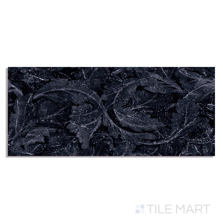 Top-down view of Tele Di Marmo Revolution Calacatta Black 24X48 polished porcelain, bringing a bold statement with its high-contrast marble-inspired design.