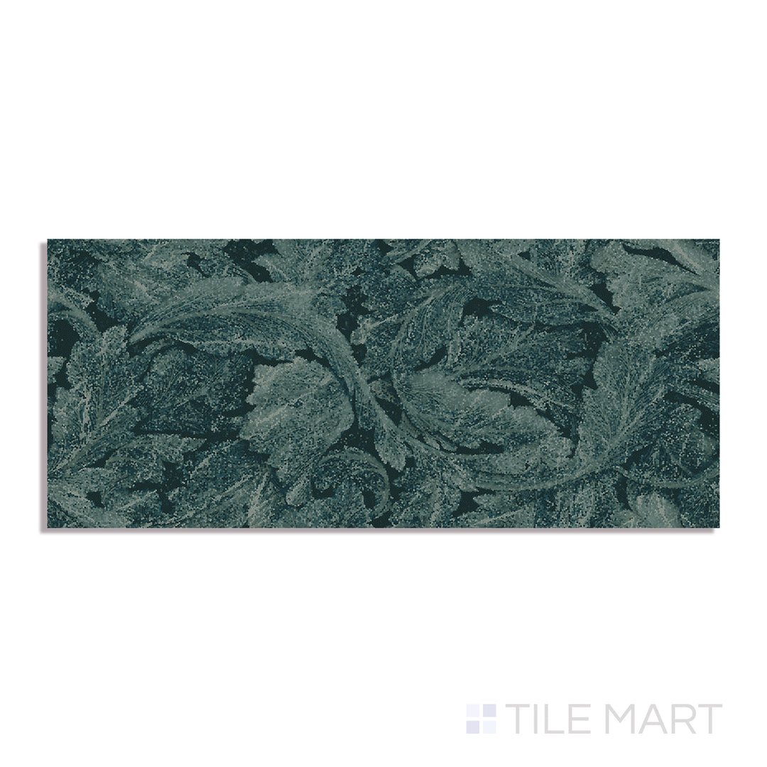 Aerial perspective of Tele Di Marmo Revolution Verde St Denis 24X48 polished porcelain, blending rich green tones with a sophisticated polished look.