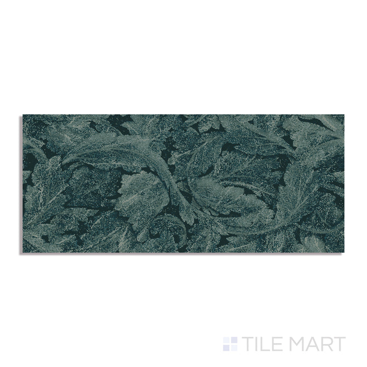 Aerial perspective of Tele Di Marmo Revolution Verde St Denis 24X48 polished porcelain, blending rich green tones with a sophisticated polished look.