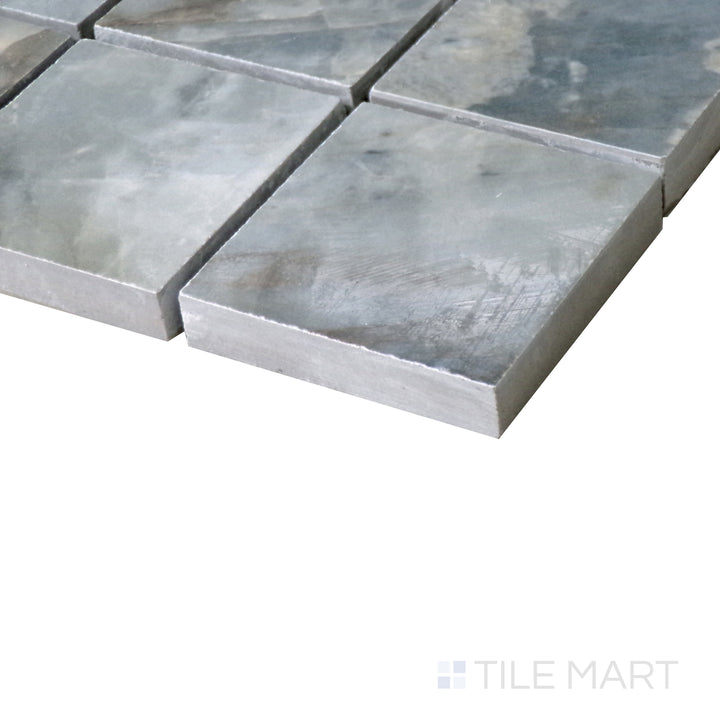 Diagonal view of Tele Di Marmo Revolution Patagonia 2" Square matte porcelain mosaic, highlighting its rich earthy colors, bold veining, and contemporary matte surface.  