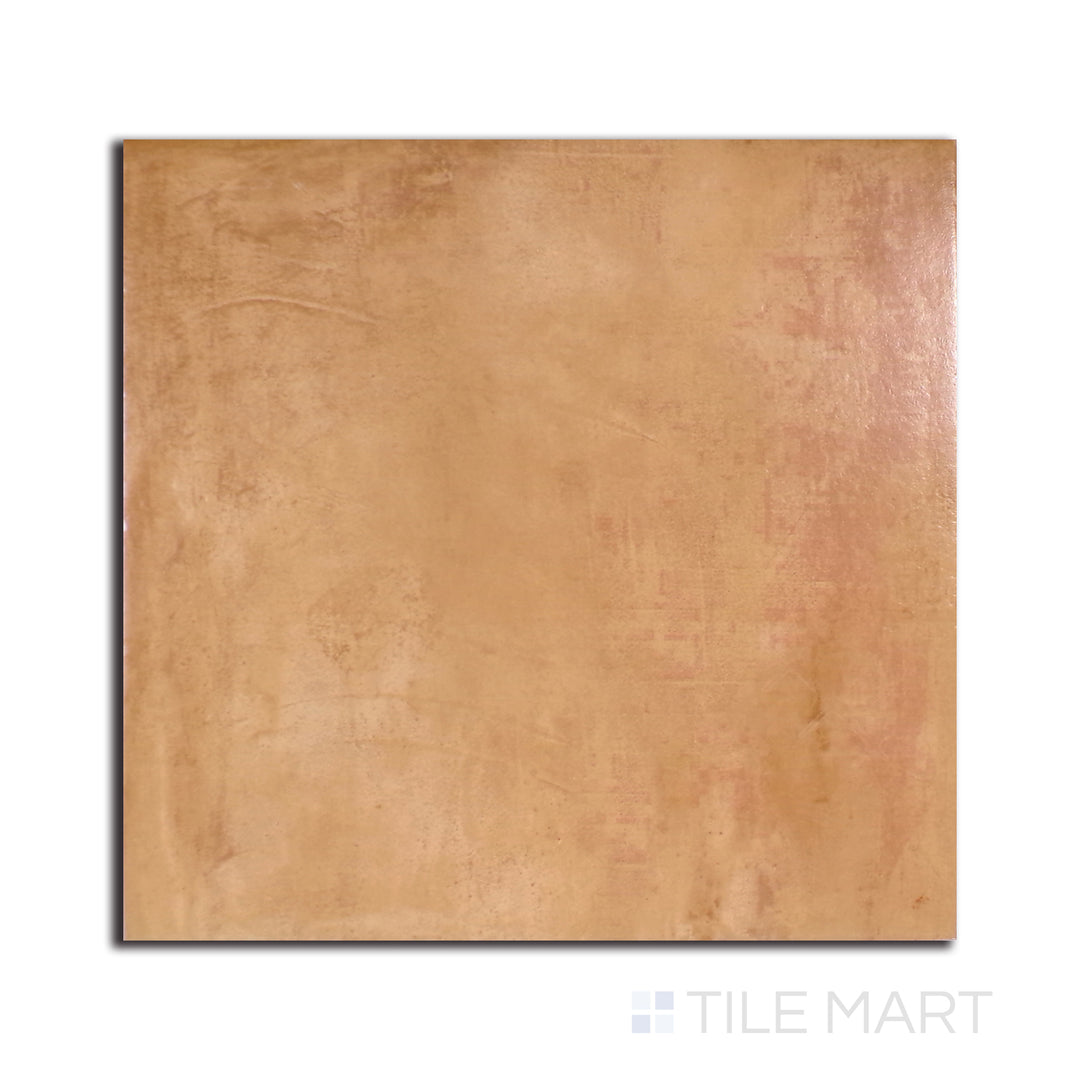 Top-down view of Terracotta Italian Saltillo Mustard 13X13 polished porcelain, featuring a warm mustard hue with a classic Mediterranean aesthetic.