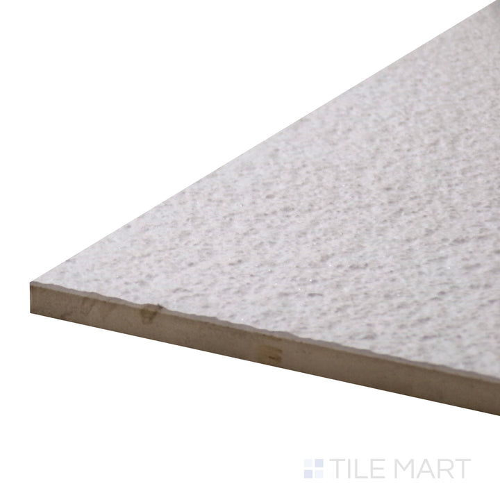 Side perspective of Urban Living Pearl 12X24 Raw Porcelain Tile, capturing its elegant pearl hue with a natural, unpolished surface.