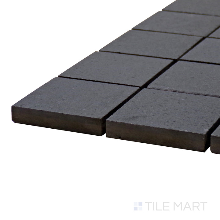 Angled view of Urban Living Metropolis 2" Square Matte Porcelain Mosaic, showcasing its deep gray color in a uniform square mosaic pattern.