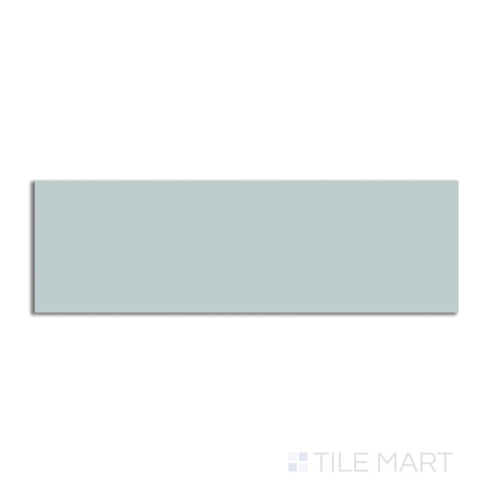 Top-down view of Village Cloud 2.5X8 glossy ceramic tile, a soft neutral gray shade with a polished look that adds a subtle sophistication.