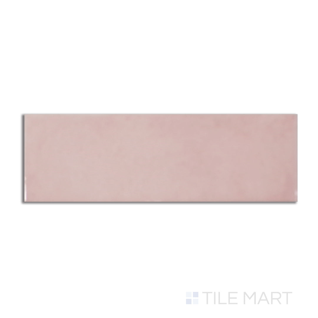 Aerial perspective of Village Rose Gold 2.5X8 glossy ceramic tile, blending warm pink and golden tones with a polished gloss for a chic, trendy appeal.