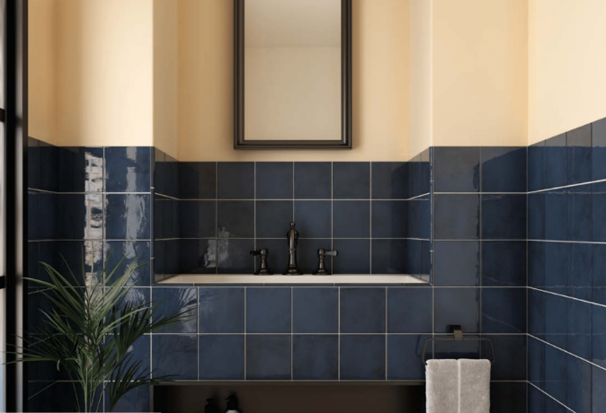 A statement-making design with Village Royal Blue 2.5X8 Glossy Ceramic, bringing vibrant depth and regal elegance through its deep blue shade and polished sheen.