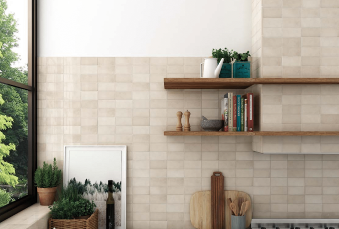 A soft and inviting setting designed with Village Mushroom 5X5 Glossy Ceramic, offering a neutral and organic tone enhanced by a polished sheen.