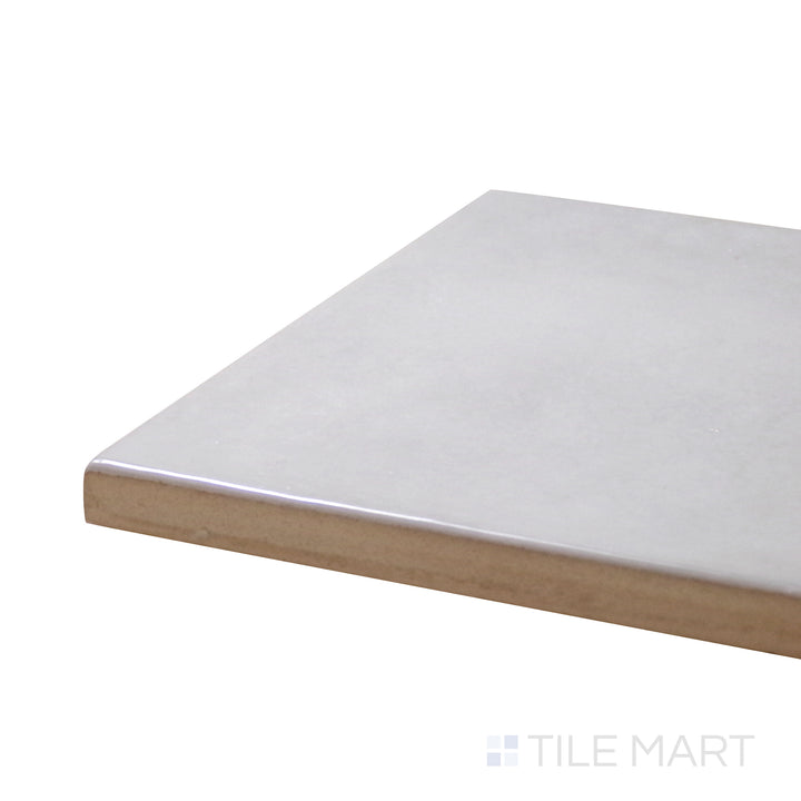 Corner angle of Village Silver Mist 5X5 Glossy Ceramic Tile, emphasizing its soft silver shade with a smooth, high-shine surface.